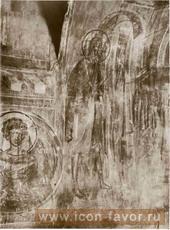 Св. Левкий, Христос в образе нищего, фреска на южной стене церкви около 1380 г.